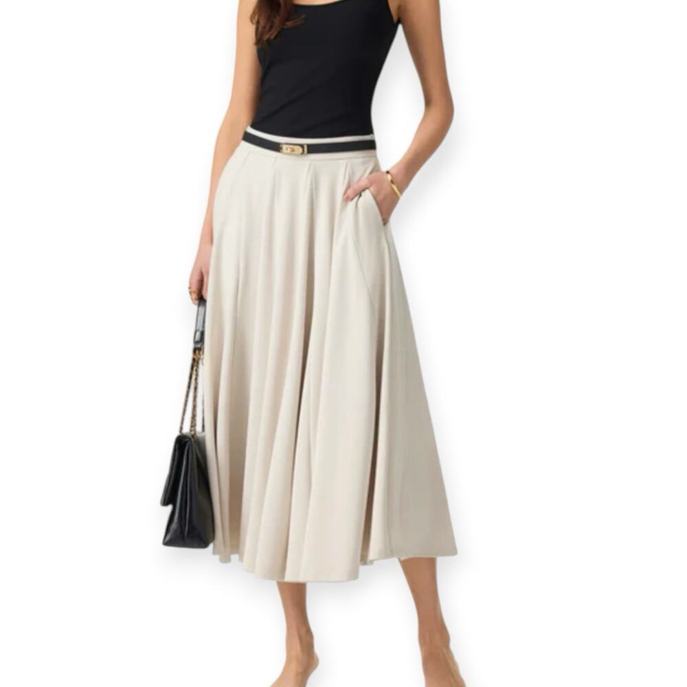 NWT OGL Sandwashed Lyocell Blend Volume Skirt Size Medium Fog Beige Pockets - Picture 4 of 9